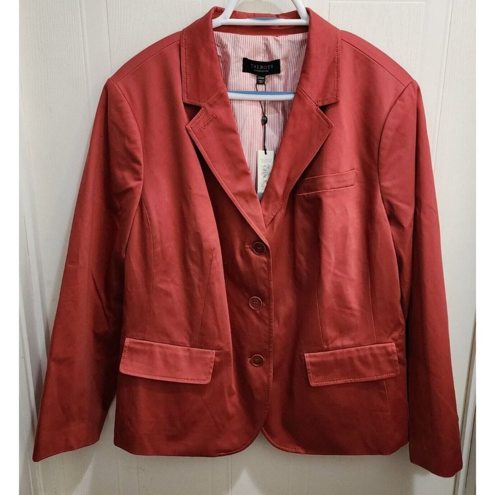NEW Talbots Women's The Grace Fit 3-Button Blazer Jacket Lined Red Size 22WP